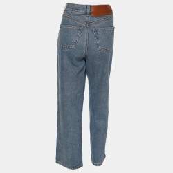 Pre Owned Loewe Blue Washed Denim Cut-Out Detail Anagram Cropped Jeans M