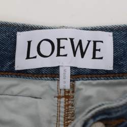 Pre Owned Loewe Blue Washed Denim Cut-Out Detail Anagram Cropped Jeans M