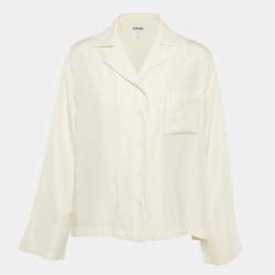 Loewe Off-White Logo Embroidered Cotton Button Front Blouse M