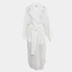Loewe White Sheer Cambric Cotton Belted Jacket M