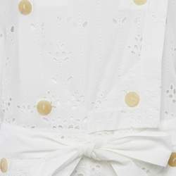 Pre Owned Loewe White Broderie Anglaise Cotton Belted Coat S