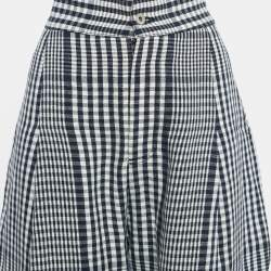 Loewe Navy Blue/White Checked Linen Wide-Leg Trousers L