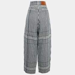 Loewe Navy Blue/White Checked Linen Wide-Leg Trousers L