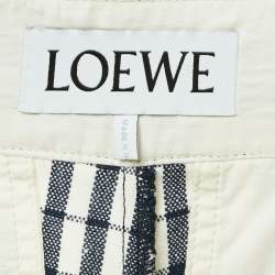 Loewe Navy Blue/White Checked Linen Wide-Leg Trousers L