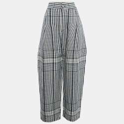 Loewe Navy Blue/White Checked Linen Wide-Leg Trousers L
