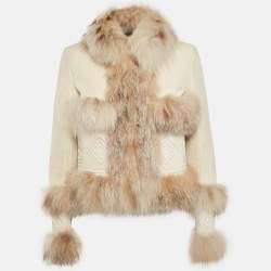 Pre Owned Loewe Off-White Leather Fur Detail Jacket S