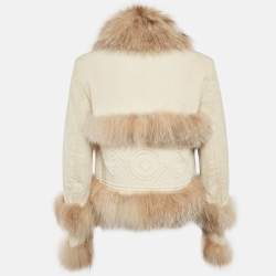 Pre Owned Loewe Off-White Leather Fur Detail Jacket S