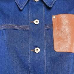Pre Owned Loewe Blue Anagram Leather Trim  Pocket Denim Workwear Jacket XS