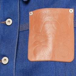 Pre Owned Loewe Blue Anagram Leather Trim  Pocket Denim Workwear Jacket XS