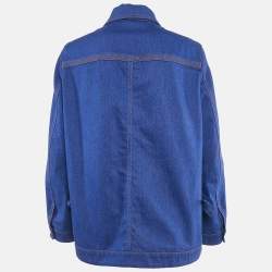 Pre Owned Loewe Blue Anagram Leather Trim  Pocket Denim Workwear Jacket XS
