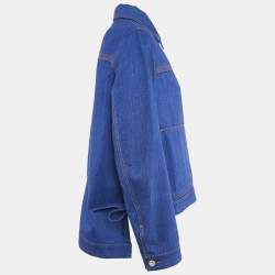 Pre Owned Loewe Blue Anagram Leather Trim  Pocket Denim Workwear Jacket XS