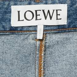 Pre Owned Loewe Blue Debossed Anagram Denim Wide Leg Jeans L Waist 33"