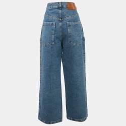 Pre Owned Loewe Blue Debossed Anagram Denim Wide Leg Jeans L Waist 33"
