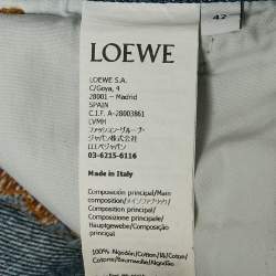 Pre Owned Loewe Blue Debossed Anagram Denim Wide Leg Jeans L Waist 33"