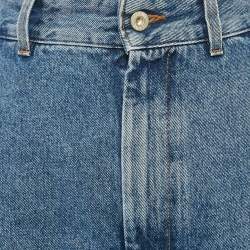 Pre Owned Loewe Blue Debossed Anagram Denim Wide Leg Jeans L Waist 33"