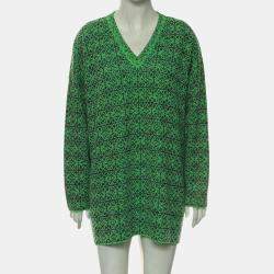 Loewe Green Oversized Anagram V-Neck Sweater XS