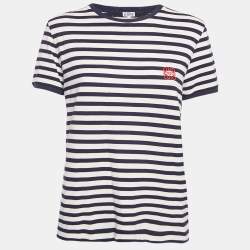 Loewe Navy Blue/White Stripe Jersey Logo Embroidery Slim Fit T-Shirt XL