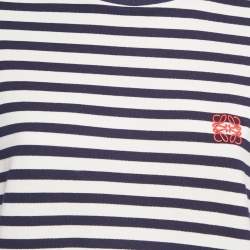 Loewe Navy Blue/White Stripe Jersey Logo Embroidery Slim Fit T-Shirt XL