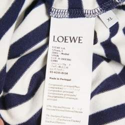 Loewe Navy Blue/White Stripe Jersey Logo Embroidery Slim Fit T-Shirt XL