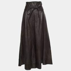 Loewe Brown/Black Leather Wide Leg Trouser S