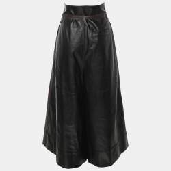 Loewe Brown/Black Leather Wide Leg Trouser S