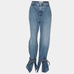 Loewe Washed Blue Denim Tie Cut Panel Jeans S