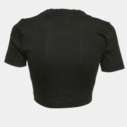 Loewe Black Angaram Embroidered Rib Knit Fitted Crop Top L