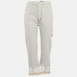 Loewe Beige/White Striped Denim Fringed Jeans S Waist 28"