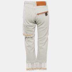 Loewe Beige/White Striped Denim Fringed Jeans S Waist 28"