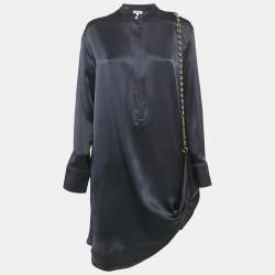 Loewe Navy Blue Satin Chain Detail Short Shirt Dress S