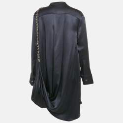 Loewe Navy Blue Satin Chain Detail Short Shirt Dress S