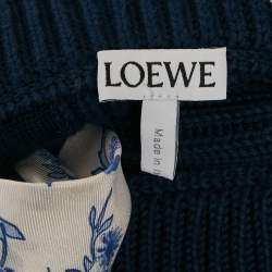Pre Owned Loewe Navy Blue Cotton Rib Knit & Tie Detail Open Back Sweater S