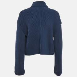 Pre Owned Loewe Navy Blue Cotton Rib Knit & Tie Detail Open Back Sweater S
