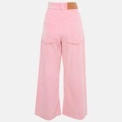 Pre Owned Loewe Pink Anagram Corduroy Wide Leg Pants M