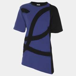 Pre Owned Loewe Black/Blue Jersey Asymmetric T-Shirt M