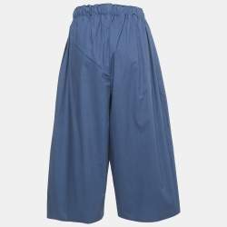 Pre Owned Loewe Blue Cotton Raw Edge Detail Wide Leg Trousers S