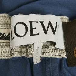 Pre Owned Loewe Blue Cotton Raw Edge Detail Wide Leg Trousers S