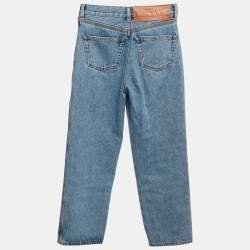 Pre Owned Loewe Blue Denim Anagram Detail Cropped Jeans S Waist 27"