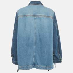 Pre Owned Loewe Blue Leather Trim Denim Worker Jacket S