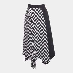 Pre Owned Loewe Black/White Zig Zag Print Crepe Midi Skirt S