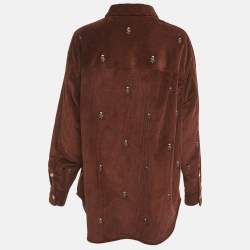 Pre Owned قميص لوفي ماروني مطرز كوردروي نمط واسع مقاس صغير جدًا - إكس سمول