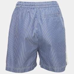Pre Owned Loewe Blue Stripe Cotton Logo Embroidered Shorts S