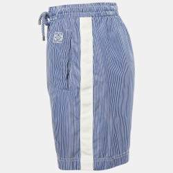 Pre Owned Loewe Blue Stripe Cotton Logo Embroidered Shorts S