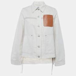 Pre Owned Loewe Beige Leather Trim Denim Worker Jacket XS