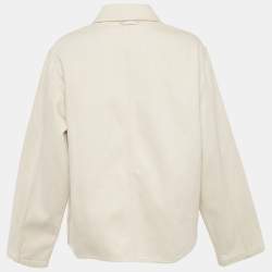 Pre Owned Loewe Ecru Logo Leather Trim Workwear Denim Jacket S