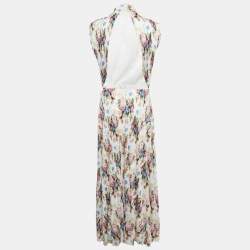 Pre Owned Loewe White Floral Print Jersey Asymmetric Maxi Dress XL