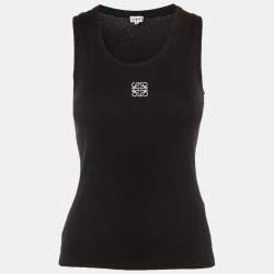Pre Owned Loewe Black Anagram Embroidered Cotton Tank Top M