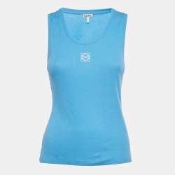 Pre Owned Loewe Blue Anagram Embroidered Cotton Tank Top M