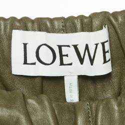 Pre Owned Loewe Green Genuine Leather Wide-Leg Trousers M