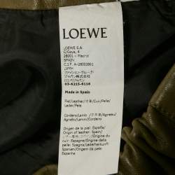 Pre Owned Loewe Green Genuine Leather Wide-Leg Trousers M